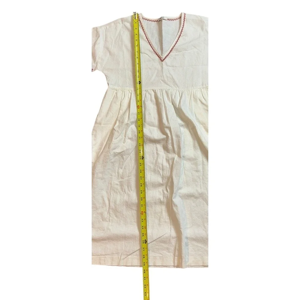 Madewell‎ Embroidered V Neck Linen Blend Midi Dress Women SP White Red - Picture 3 of 12